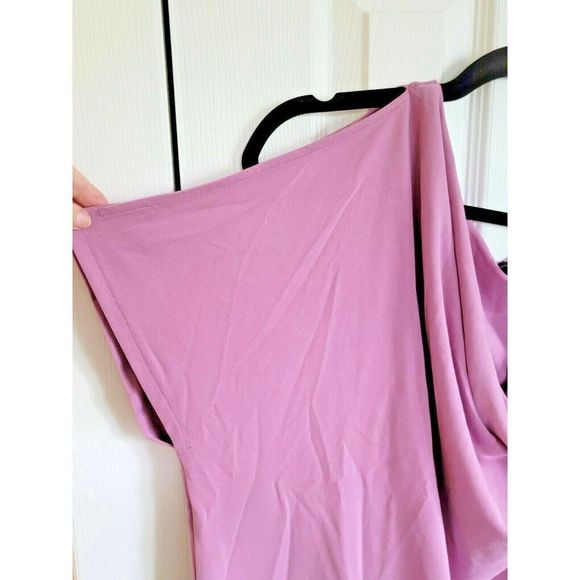 WHBM XL Knit Top Cold Shoulder Short Sleeve Lilac Stretch Drape Neck Top - Picture 3 of 4